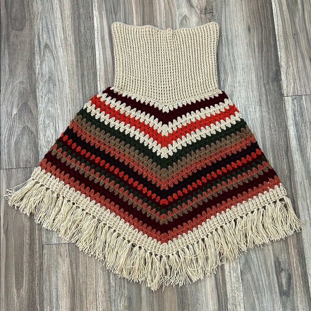 Free People Asymmetrical Knit Skirt in Cream and Red